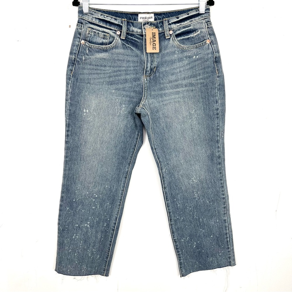 NWT Sneak Peek Vintage Wash Slim Straight Jeans Size 28 / 7 Bleach Splatter